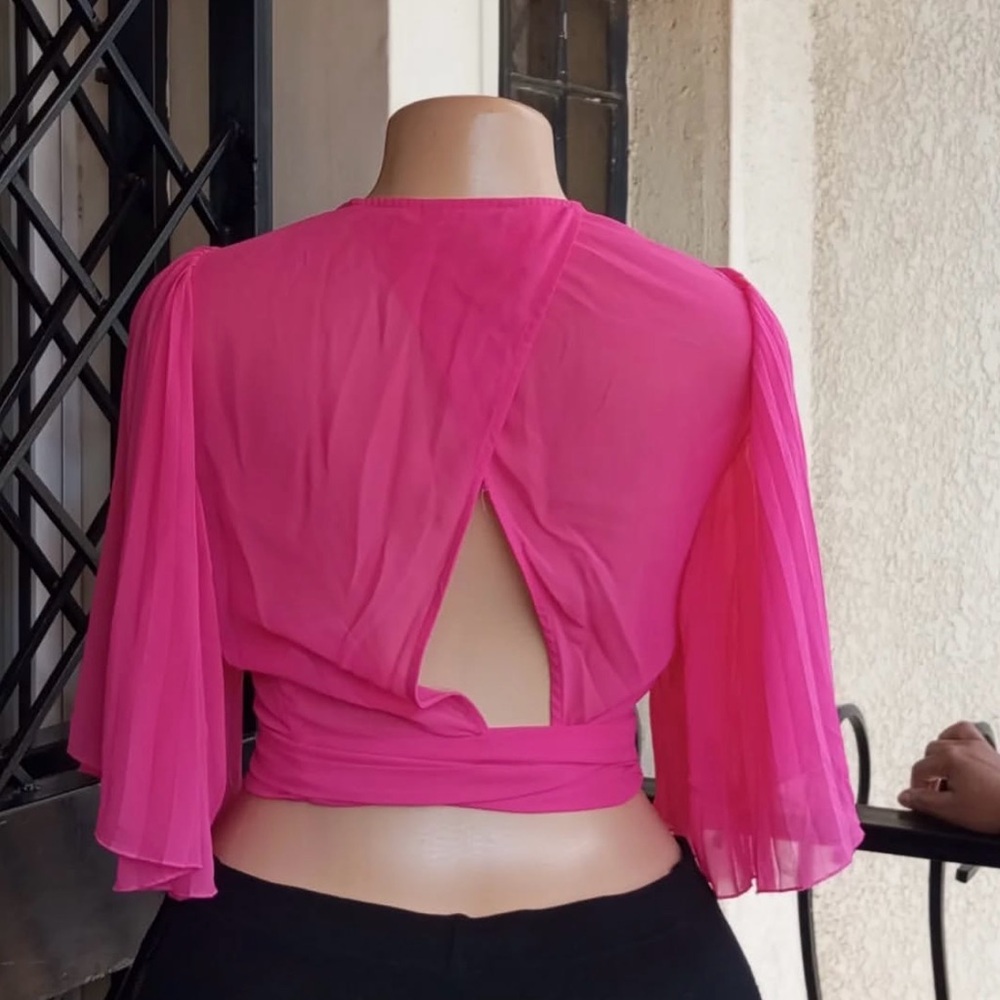 Express Pink Pleated Kimono Sleeve Surplice Wrap Blouse (NWT) - Picture 5 of 6